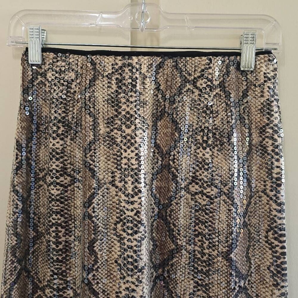 Hayden Los Angeles Tan/Black Snake Print Sequin Pencil Skirt. NWOT, Sz. S